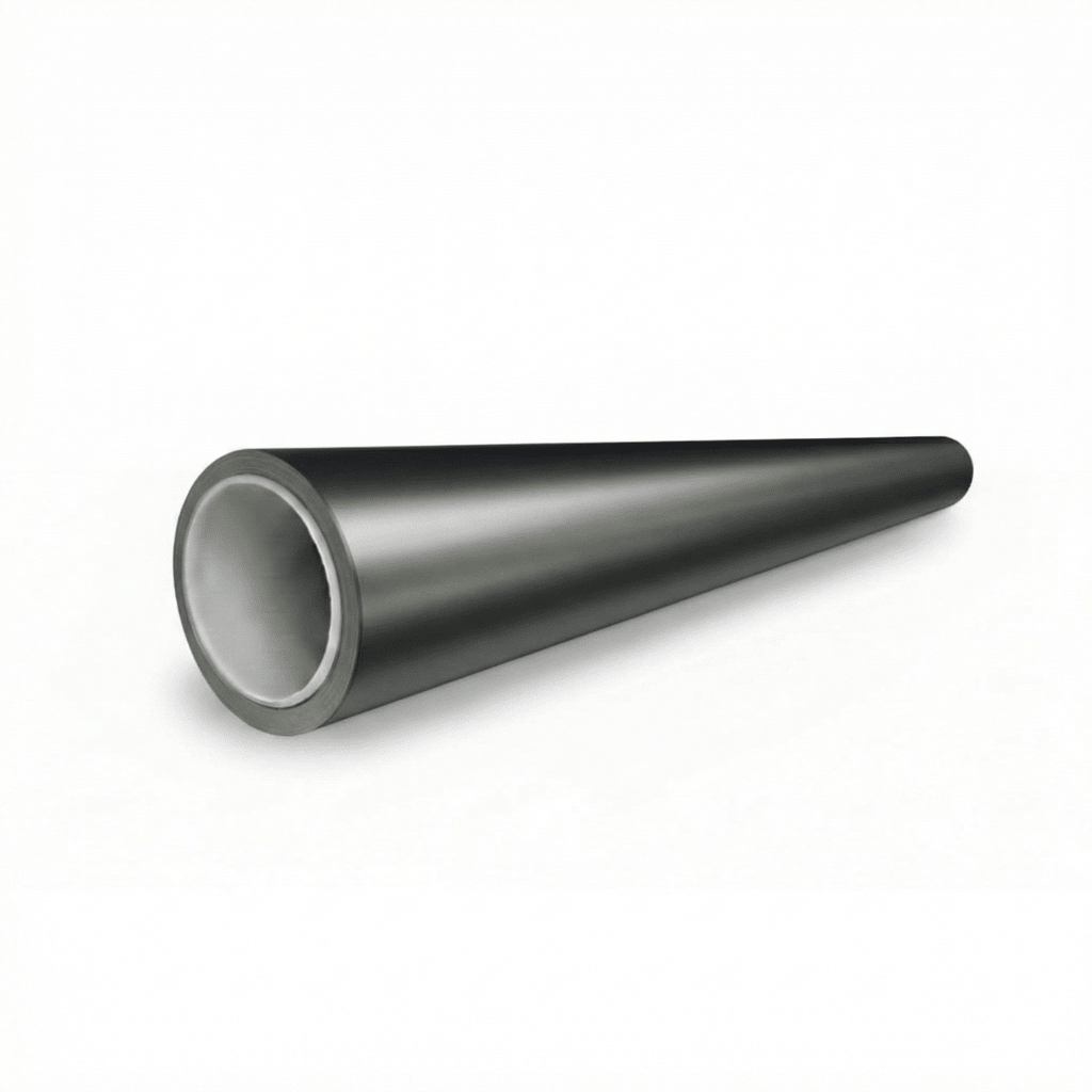 A hollow, conical pipe with a smooth surface and Satin Liquid Metallic Gray SelfRepair Nano-Coated PPF finish, tapering from a wide opening to a narrow end, is shown against a white background.