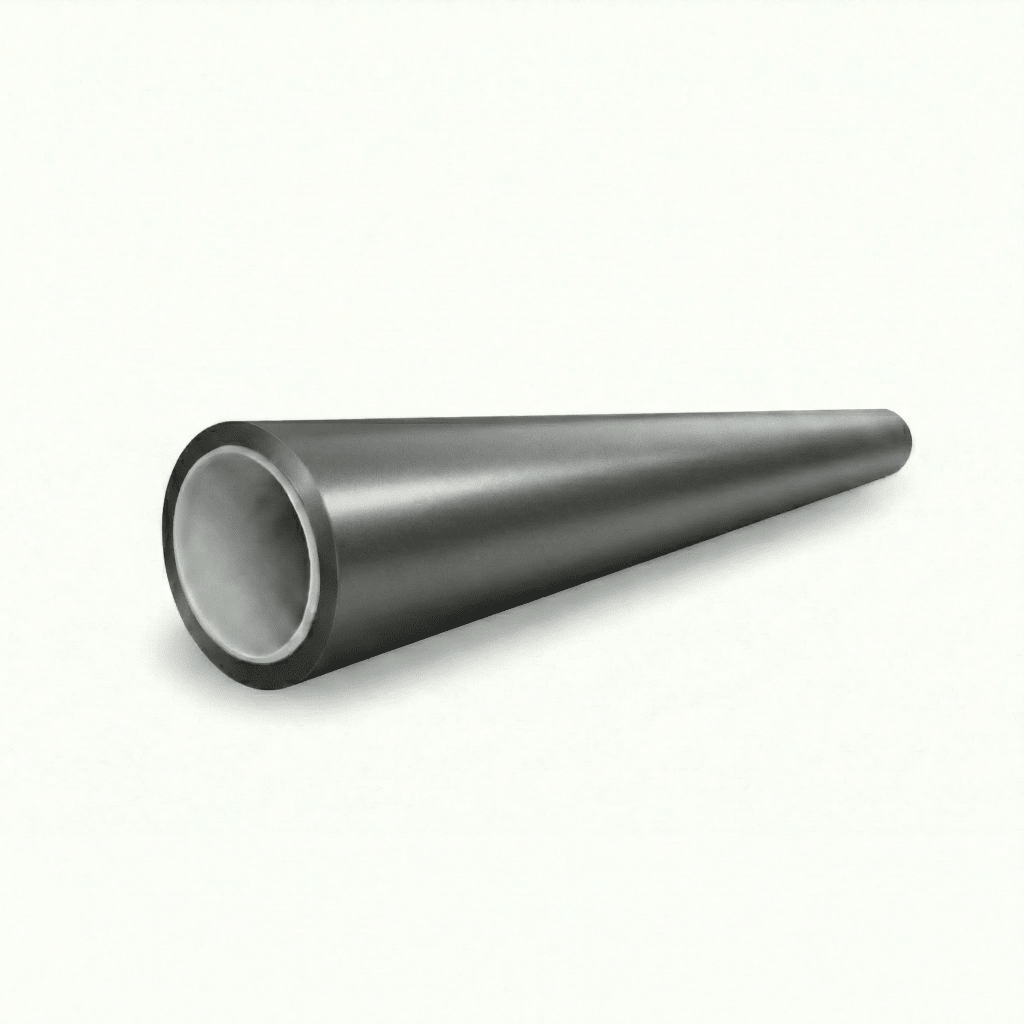 A roll of Satin Gray Meteorite SelfRepair Nano-Coated PPF lies diagonally on a white background, its matte, hollow cylindrical shape tapering to a point at one end.