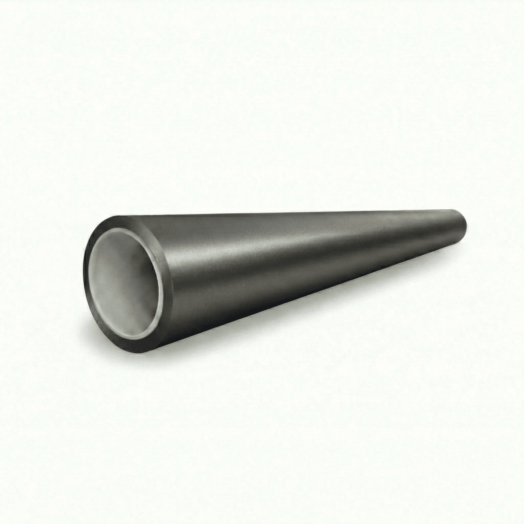 A black, hollow, tapered cylindrical tube with a wide opening on one end and a narrow, closed tip on the other, placed on a light background—ideal for storing premium PPF film like Satin Titan Olive SelfRepair Nano-Coated PPF.
