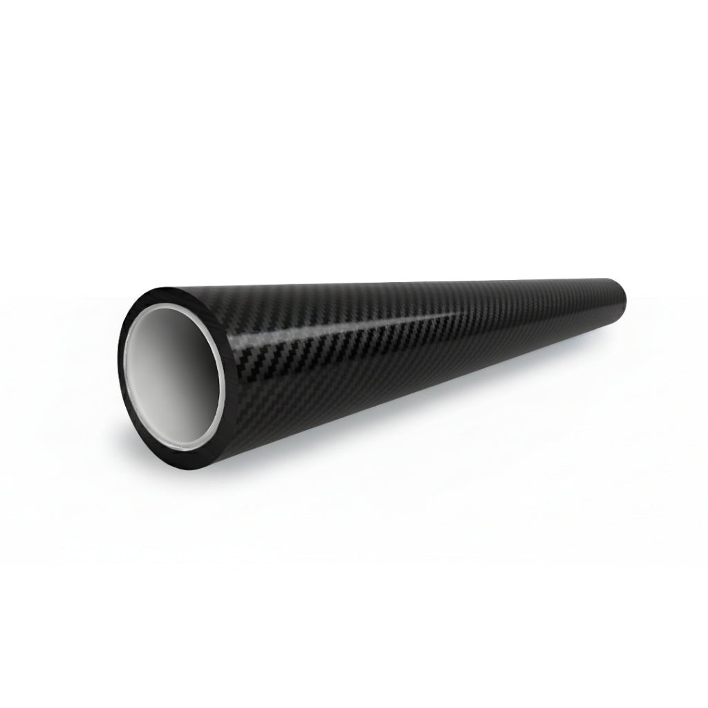 A Carbon Fiber Carbon SelfRepair Nano-Coated PPF tube with a glossy, black textured finish lies horizontally on a white surface, shown end-on to display its hollow interior.