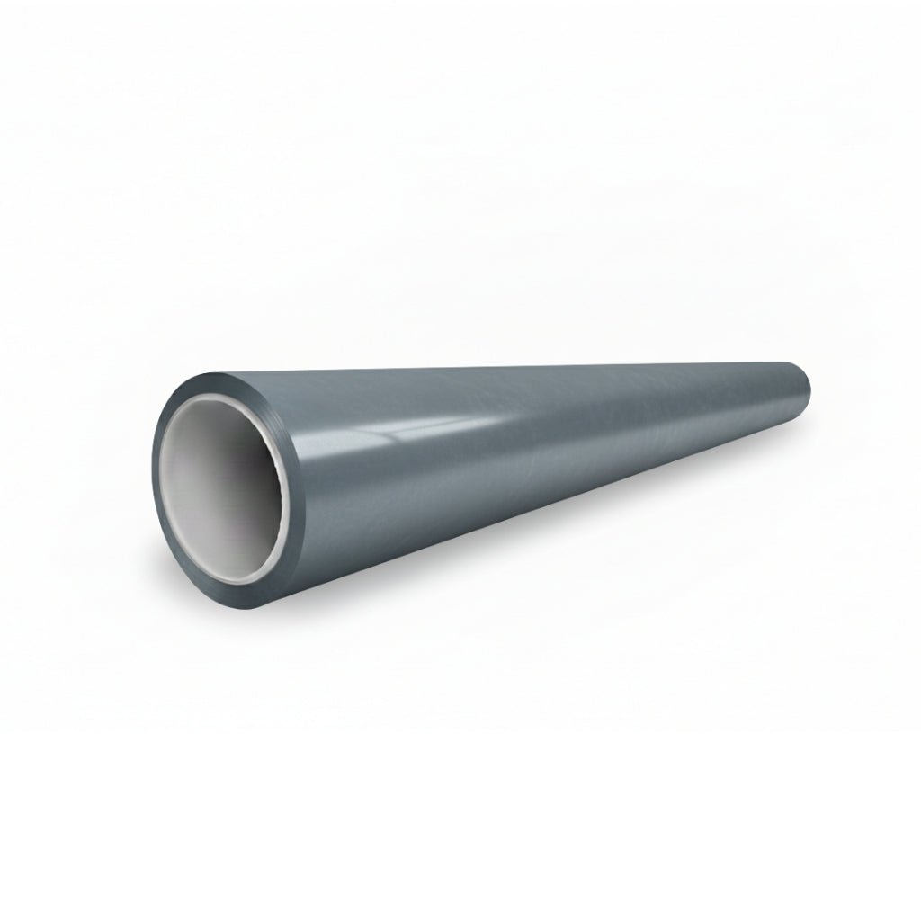 A gray, cylindrical, hollow pipe with a Gray Sparkle Pearl SelfRepair Nano-Coated PPF finish tapers from a wider foreground opening to a narrower background end, set against a white background.