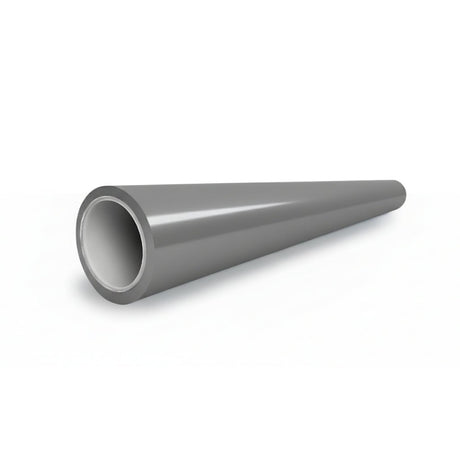 A 3D rendering of a gray, hollow, tapered cylindrical pipe with a Nardo Gray Matte SelfRepair Nano-Coated PPF finish, showing a wider opening in front and a narrower end extending back on a white surface.