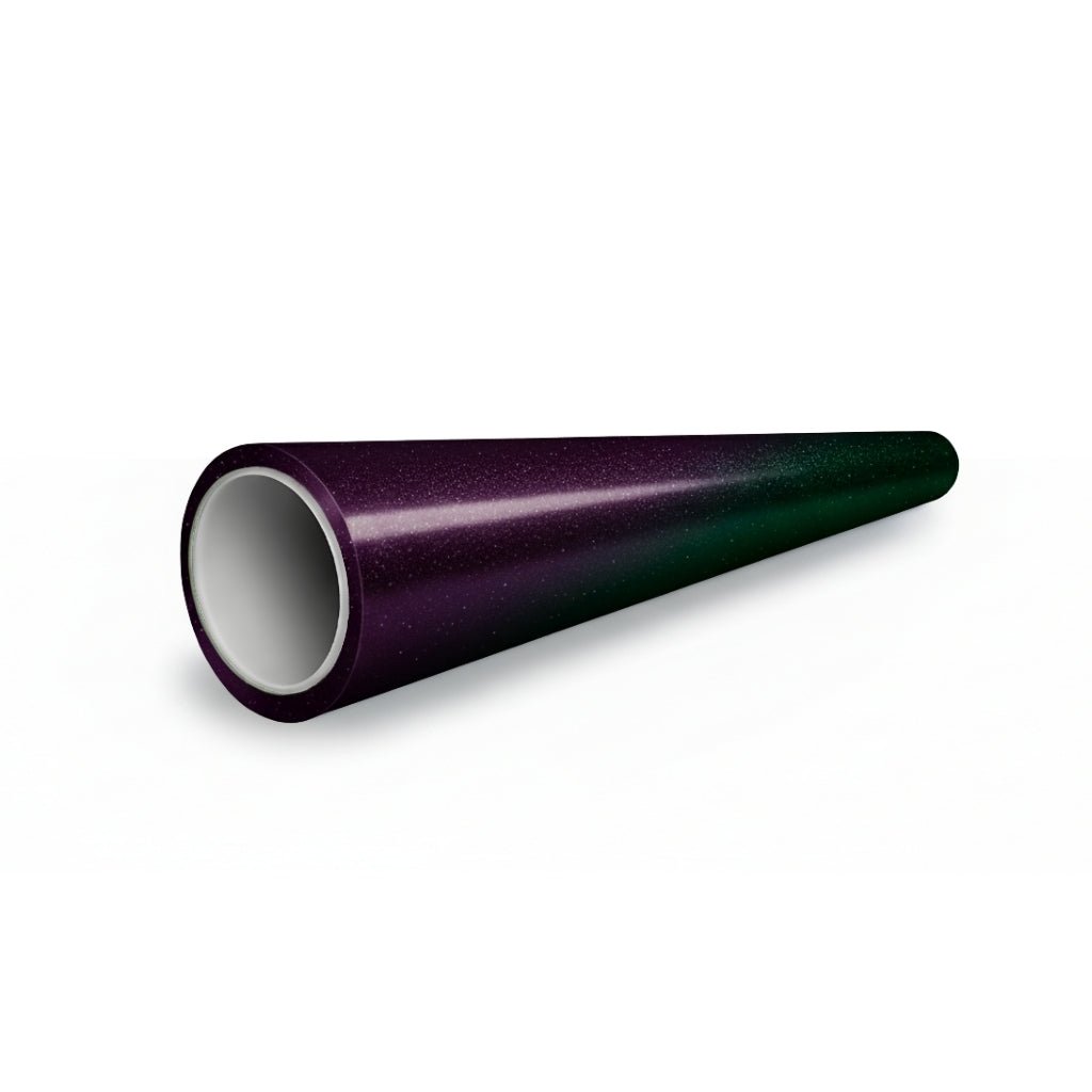 The Red Blue Green Chameleon SelfRepair Nano-Coated PPF is a hollow, cone-shaped tube with a metallic gradient that shifts between purple and green, evoking advanced self-healing nano technology, shown against a white background.