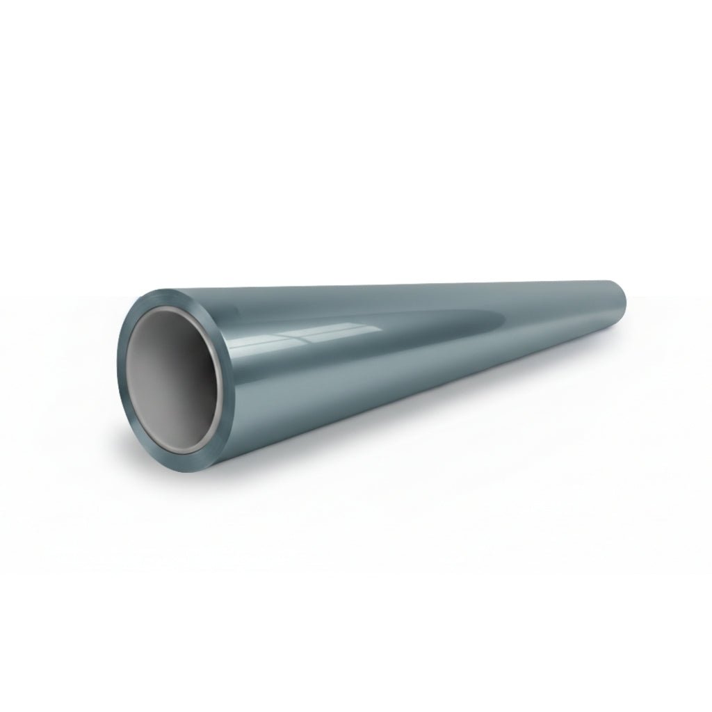A glossy, metallic cylindrical pipe with a hollow center is displayed on a white background, viewed at an angle—showcasing the durability inspired by Polar Titanium Liquid Metallic Glossy SelfRepair Nano-Coated PPF.