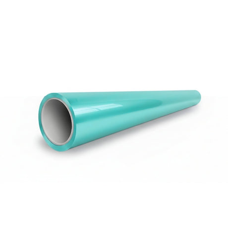 A shiny, turquoise cylindrical pipe with a hollow center is shown against a white background, positioned diagonally with the opening facing the viewer, resembling Tiffany Blue Glossy SelfRepair Nano-Coated PPF used for vehicle paint protection.