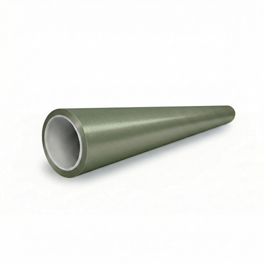 The Satin Army Green SelfRepair Nano-Coated PPF is a green, hollow, cone-shaped tube with a khaki matte finish—wide at one end and tapered at the other—shown on a white background.