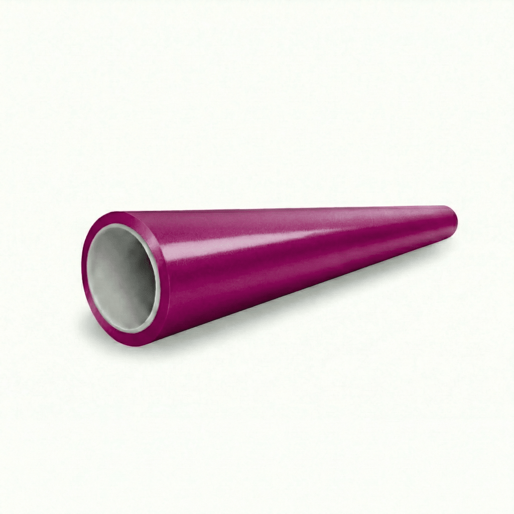 A long, tapered, hollow cylinder featuring a Gem Red Glossy SelfRepair Nano-Coated PPF exterior and light gray interior, ideal for automotive paint protection, displayed on a plain white background.