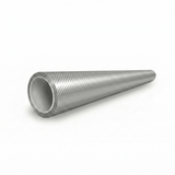 A Liquid Metallic Aluminium Carbon Fiber Self-Healing Nano-Coated PPF tube, gray and cylindrical with a textured, hollow form, lies on a white background. It showcases a metallic carbon fiber finish with visible diagonal surface patterns.