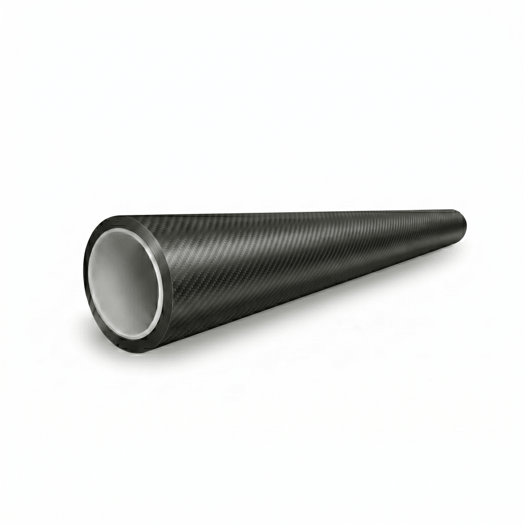 A Matte Carbon Fiber SelfRepair Nano-Coated PPF tube, long and cylindrical with a textured black surface and hollow interior, is displayed against a plain white background.