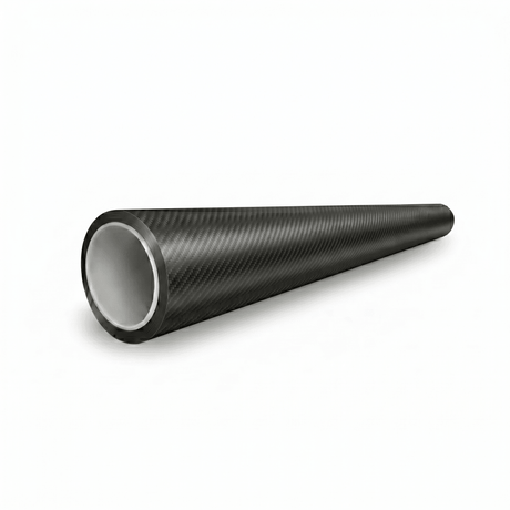 A Matte Carbon Fiber SelfRepair Nano-Coated PPF tube, long and cylindrical with a textured black surface and hollow interior, is displayed against a plain white background.