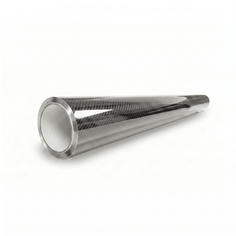 A Transparent Carbon Fiber Self-Healing Nano-Coated PPF, featuring a metallic rim and glossy cylindrical design, lies horizontally on a white background with its wide opening facing the viewer.