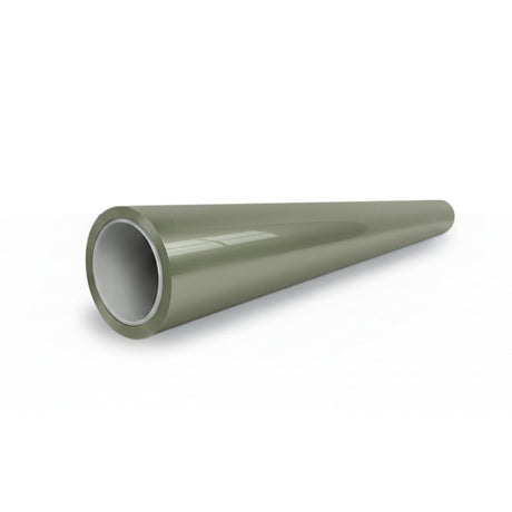 An Army Green Glossy SelfRepair Nano-Coated Nexthor™ PPF hollow cylindrical pipe with a wide opening that tapers towards the end is shown against a white background.