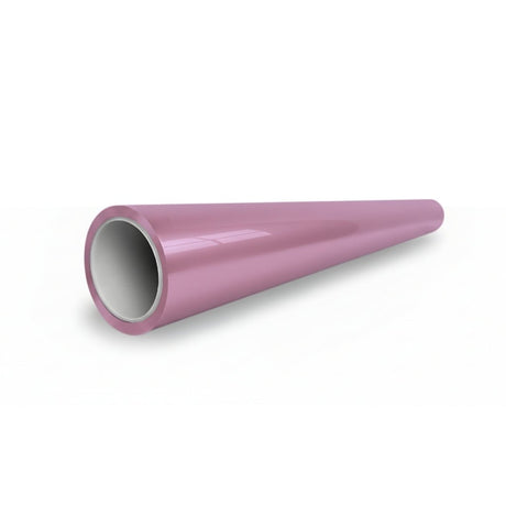 A shiny, pink Blush Mauve Glossy SelfRepair Nano-Coated PPF hollow cylindrical tube with a tapered end is lying on a white background.
