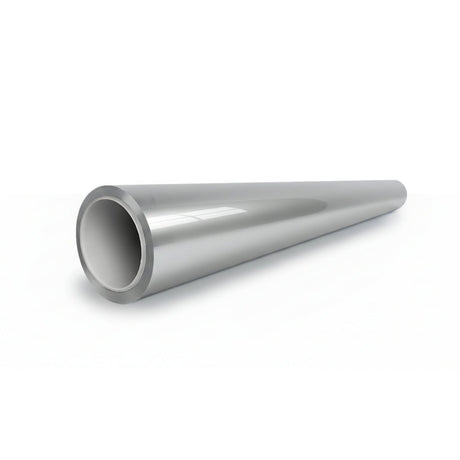A shiny, metallic, hollow cylindrical pipe rests on a white surface, its open end facing the viewer and protected by GT Silver Liquid Metallic Glossy SelfRepair Nano-Coated PPF for advanced durability.