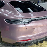 A close-up of a pink luxury sports car’s rear, showcasing sleek taillights and a glossy finish protected by Ice Berry Pink Liquid Metallic Glossy SelfRepair Nano-Coated PPF.