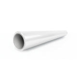 A white, cylindrical, hollow plastic pipe tapers to a narrower end and lies on a white surface with the wider opening facing the viewer, resembling an aplikátor for Metallic White Glossy SelfRepair Nano-Coated PPF.
