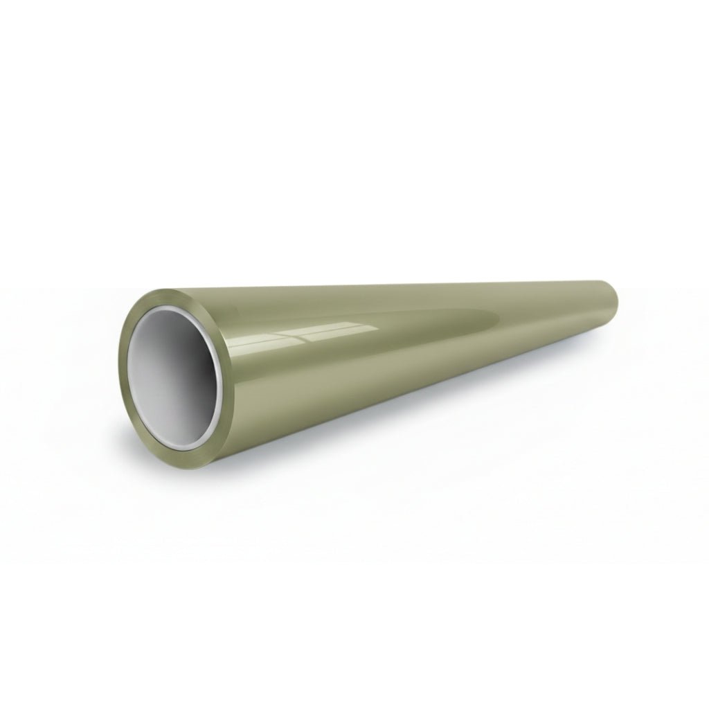 The Military Green Glossy SelfRepair Nano-Coated PPF is a hollow, cylindrical tube in vojenská zelená with a slightly flared opening and protective nano PPF coating, shown on a white background.