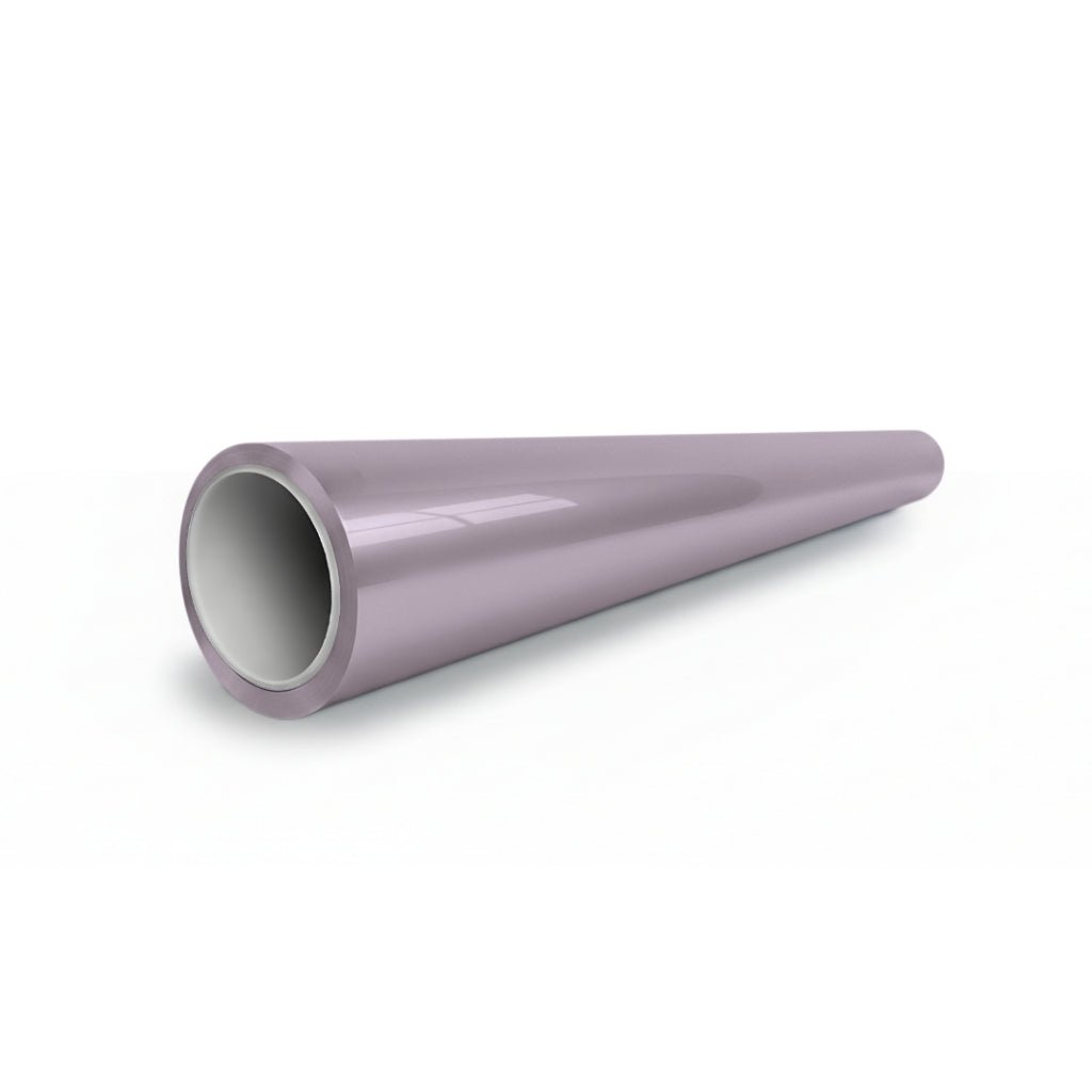 A smooth, hollow, cylindrical tube with a shiny Misty Gray Purple Glossy SelfRepair Nano-Coated PPF exterior and gray interior is displayed diagonally on a white background.