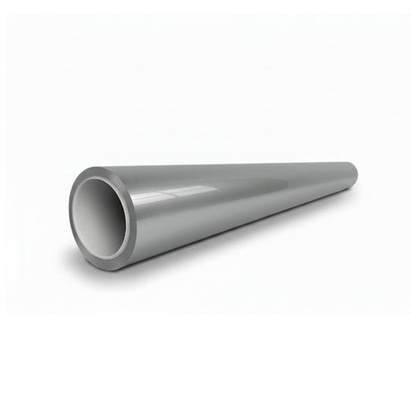 A shiny, metallic, hollow pipe with a wide opening that tapers to a narrow end rests on a white surface—its finish reminiscent of the Porsche Gray Glossy SelfRepair Nano-Coated PPF used for premium auto paint protection.
