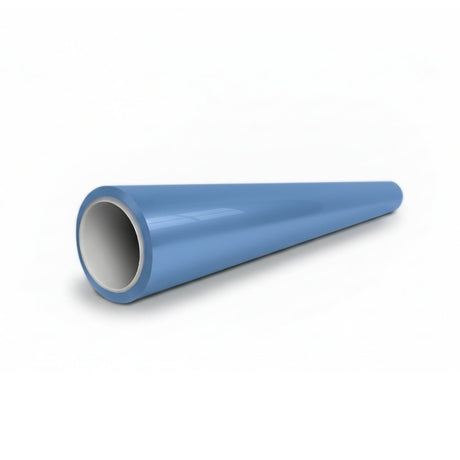 A blue, hollow, cylindrical tube with a tapered end lies on a white background, resembling Blue Lagoon Glossy SelfRepair Nano-Coated PPF used for ochrana laku vozidla, with its open end shown prominently in the foreground.