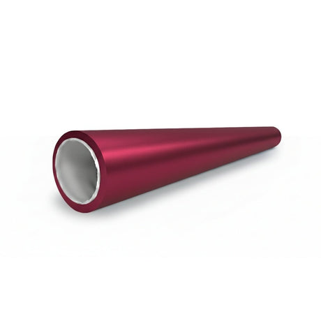 A shiny, metallic red cylindrical tube in Diamond Brilliant Magenta Glossy SelfRepair Nano-Coated PPF tapers to a point and lies on a white surface with the wider end facing forward.