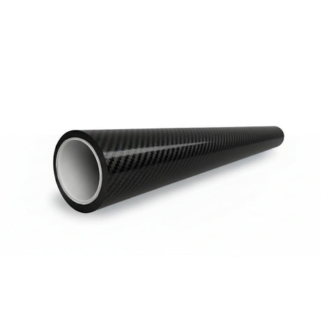 A Carbon Fiber Carbon SelfRepair Nano-Coated PPF tube with a glossy, black textured finish lies horizontally on a white surface, shown end-on to display its hollow interior.