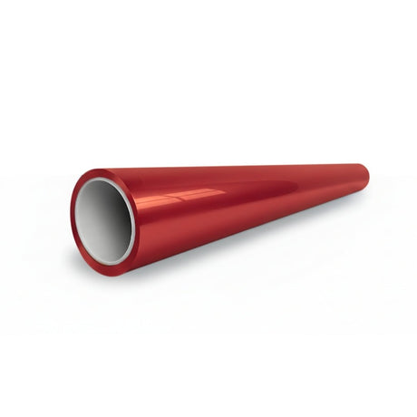 A shiny red cylindrical tube with a white interior is shown horizontally on a white background, featuring Fire Red Laser SelfRepair Nano-Coated PPF for advanced protection.