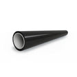 A black, cylindrical pipe with a smooth, glossy finish is shown lying horizontally on a white background. Its hollow end reveals a gray inner lining—resembling the Black Galaxy Glossy SelfRepair Nano-Coated PPF.
