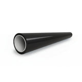 A black, cylindrical pipe with a smooth, glossy finish is shown lying horizontally on a white background. Its hollow end reveals a gray inner lining—resembling the Black Galaxy Glossy SelfRepair Nano-Coated PPF.