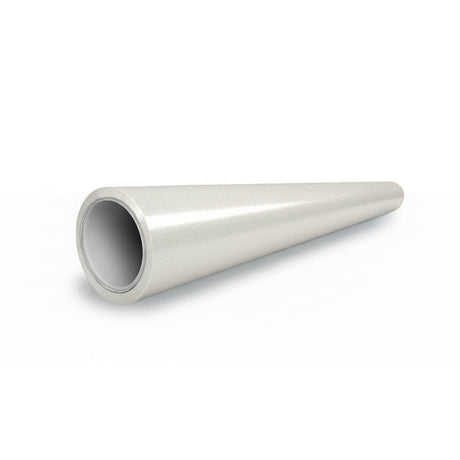 A metallic cylindrical pipe with a wide open end and narrow closed end is covered in White Galaxy Glossy SelfRepair Nano-Coated PPF for superior ochrana karosérie, displayed against a white background.