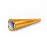 A shiny, gold-colored cylindrical tube with a white inner lining, shown on a white surface and tapering at one end, features the Diamond Maple Yellow Glossy SelfRepair Nano-Coated PPF for advanced protection.