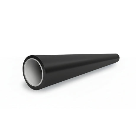 A Phantom Black Matte SelfRepair Nano-Coated PPF—hollow, cylindrical, with a white inner lining—rests diagonally on a white background. The tube appears wider at the front and tapers toward the back.