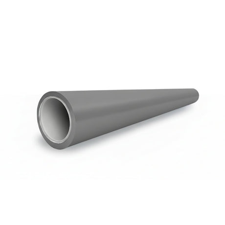 A tapered gray cylindrical pipe with a Porsche Gray Matte SelfRepair Nano-Coated PPF finish lies horizontally on a white background, with one open end gradually narrowing to the closed far end.
