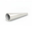 A metallic, silver-colored, hollow cylindrical cone lies on a white surface, its sleek finish resembling that of Shell White Glossy SelfRepair Nano-Coated PPF, tapering from a wide front opening to a narrow point at the back.
