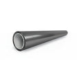 A Silver Liquid Metallic Matte SelfRepair Nano-Coated PPF, cylindrical and hollow with a reflective finish, lies on a white background at an angle, its open end facing the viewer.