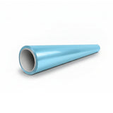 A shiny, light blue, hollow cylindrical tube rests on a white background, its smooth finish resembling that of Sea Breeze Blue Glossy SelfRepair Nano-Coated PPF. One end is wide and faces the viewer, tapering to a point at the far end.