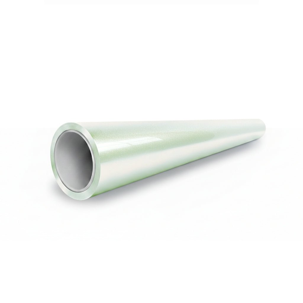 A shiny, light green cylindrical pipe coated with White Diamond Pine Green Glossy SelfRepair Nano-Coated PPF is shown horizontally from one end, revealing its hollow interior and smooth surface against a white background.